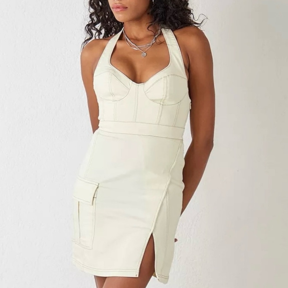 Urban Outfitters UO Jenny Halter Ivory Cream Denim Mini Dress